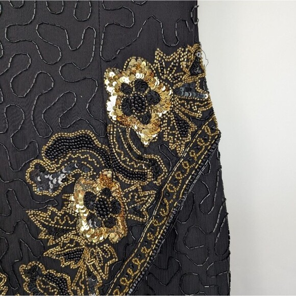 Vintage Stenay Black Silk Beaded Sequin Cocktail Dress – Women's Petite 6 (P6) - Picture 3 of 14